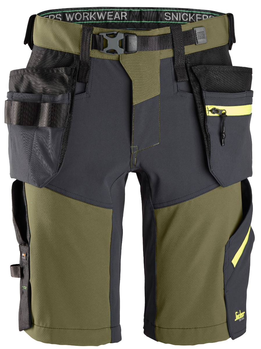 Snickers FlexiWork, Softshell Stretch Korte Werkbroek met Holsterzakken