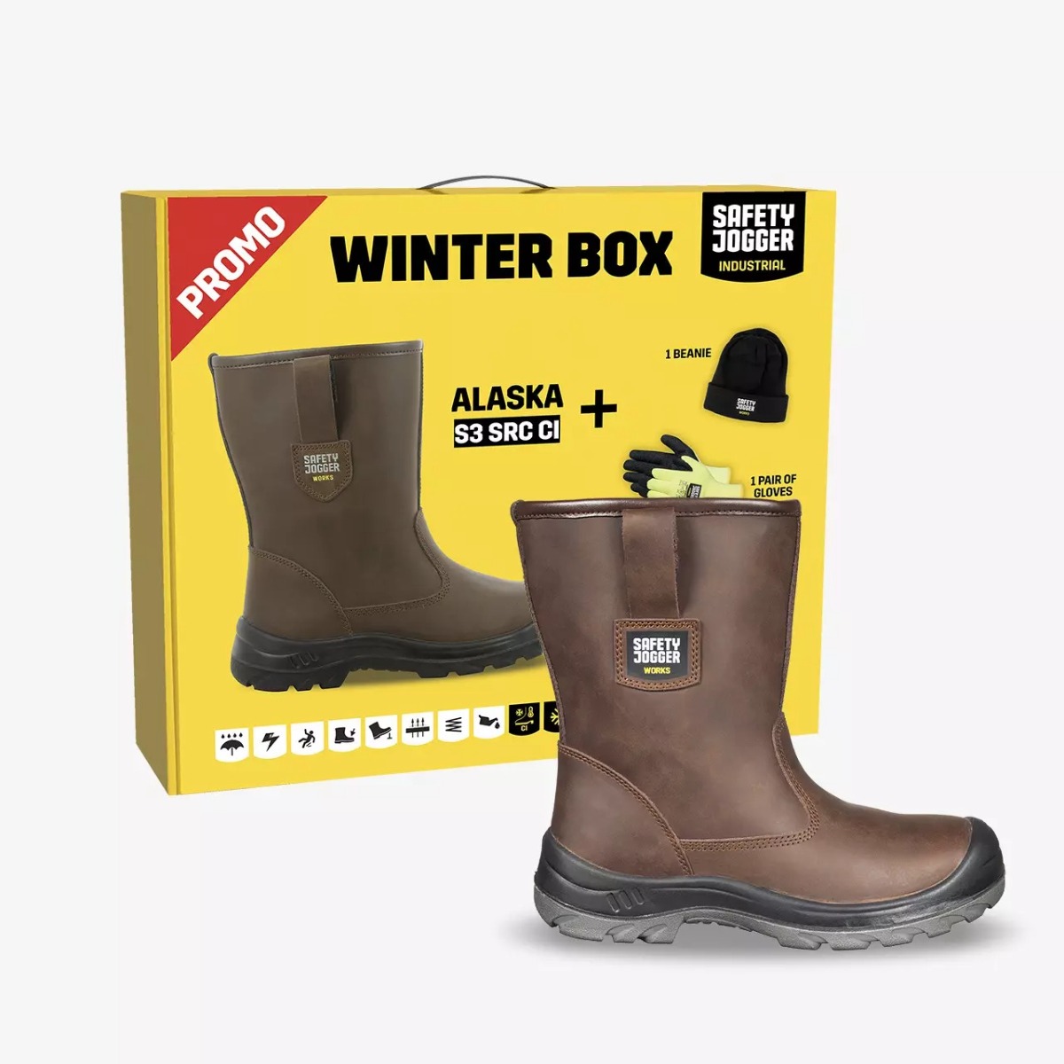 Safety Jogger Alaska S3 Werklaars Hoog Bruin Winter Promobox